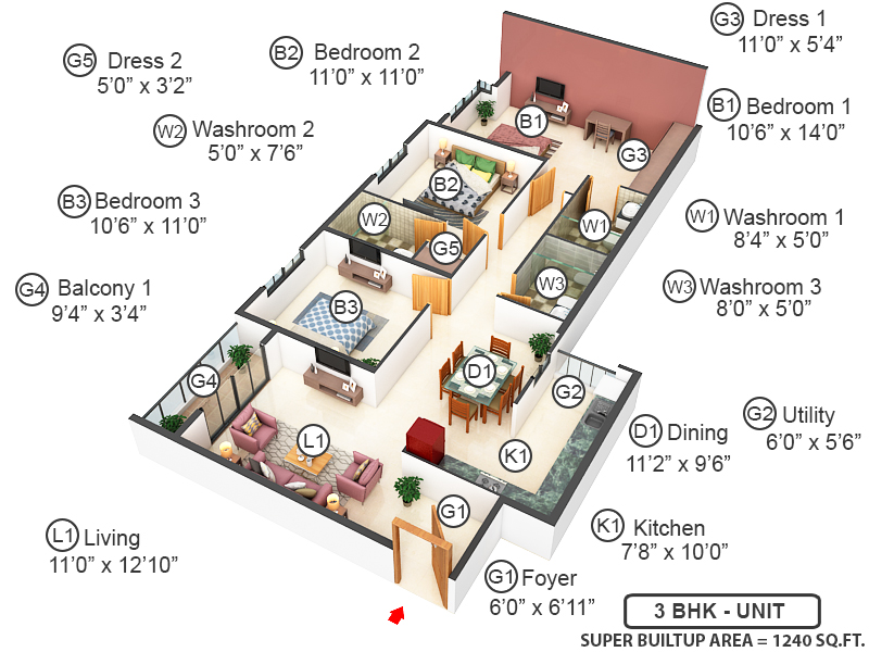 3DFloorPlan of SJR Hamilton Homes
