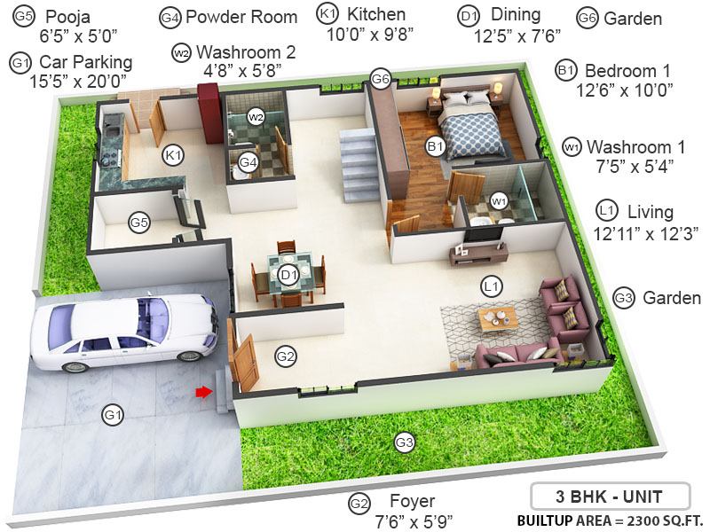 3DFloorPlan of Pavani Petals
