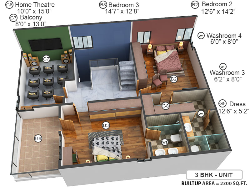 3DFloorPlan of Pavani Petals
