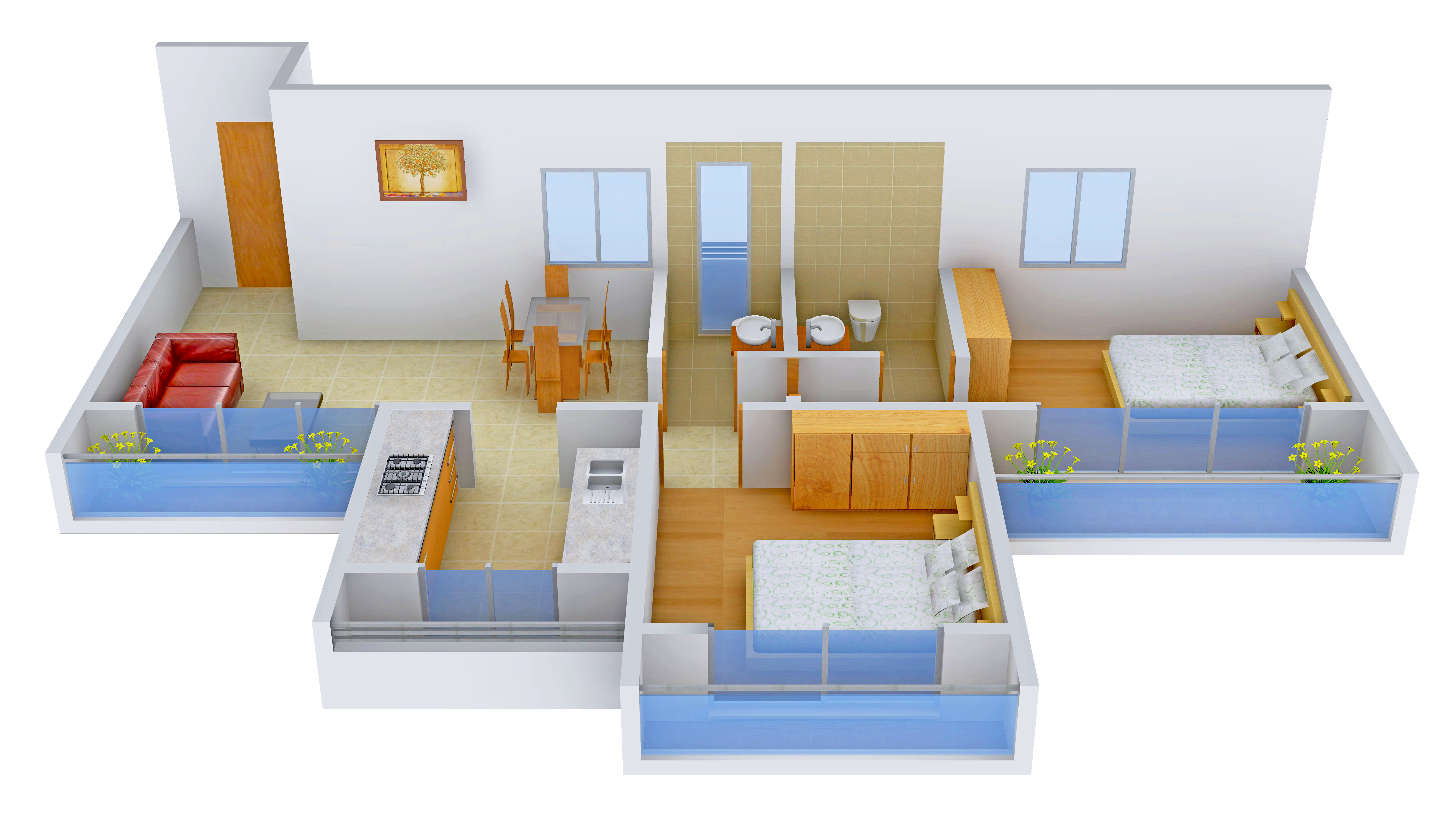 3DFloorPlan of Priyanka Hill View Residency