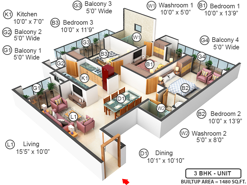 3DFloorPlan of Mahagun Moderne