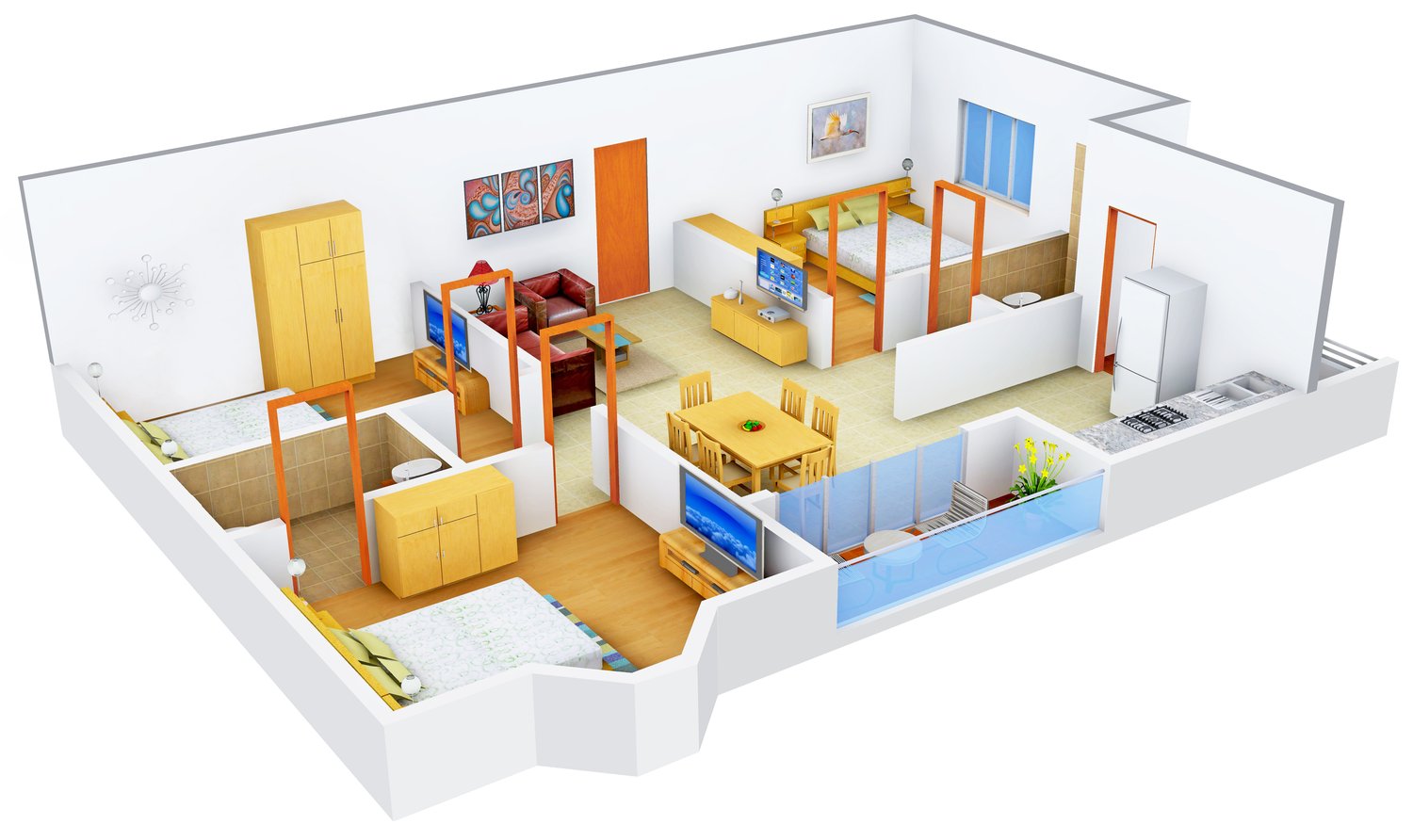 3DFloorPlan of Saudhaa Lotus Residency