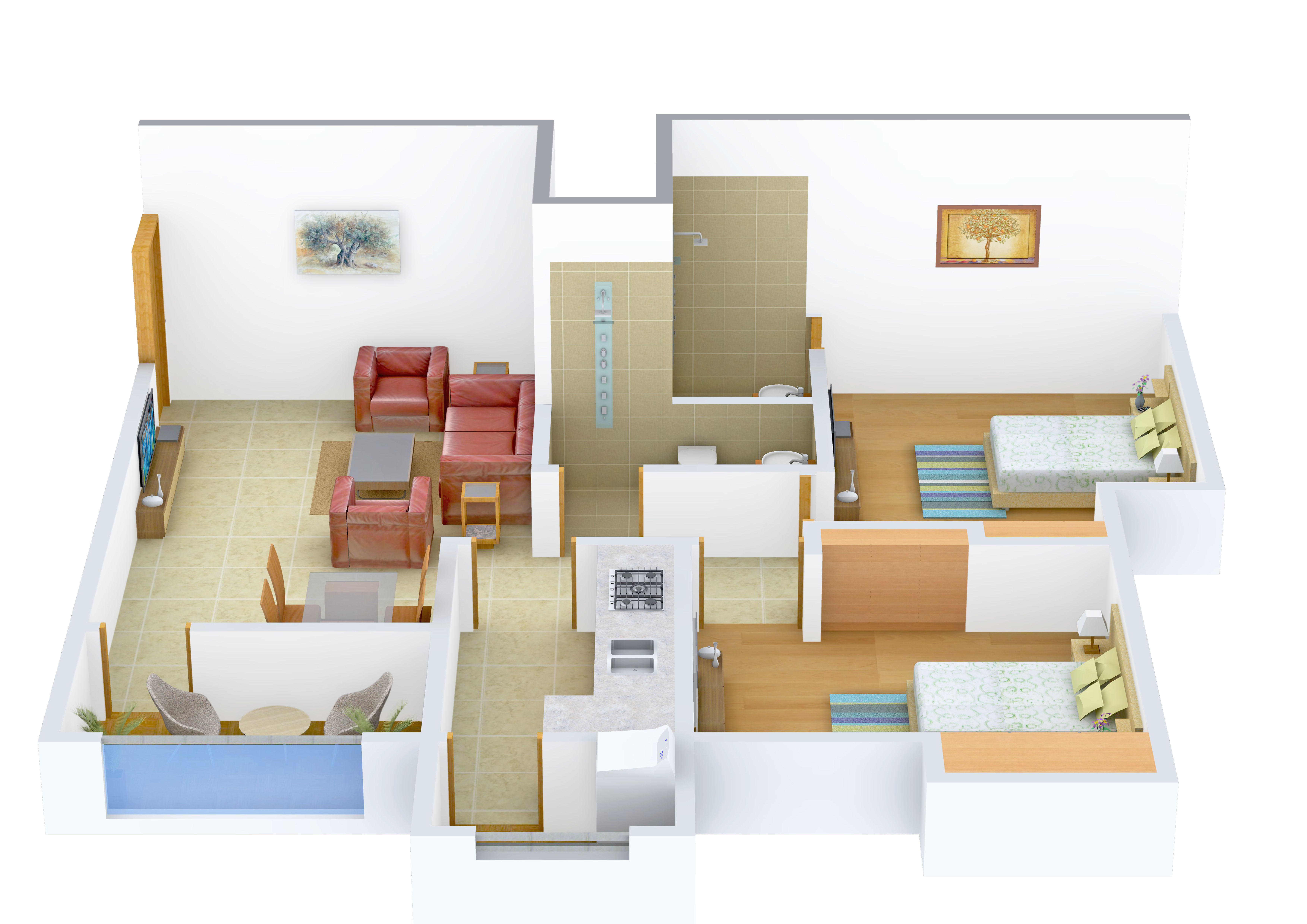 3DFloorPlan of Soumya Evergreen Phase 2