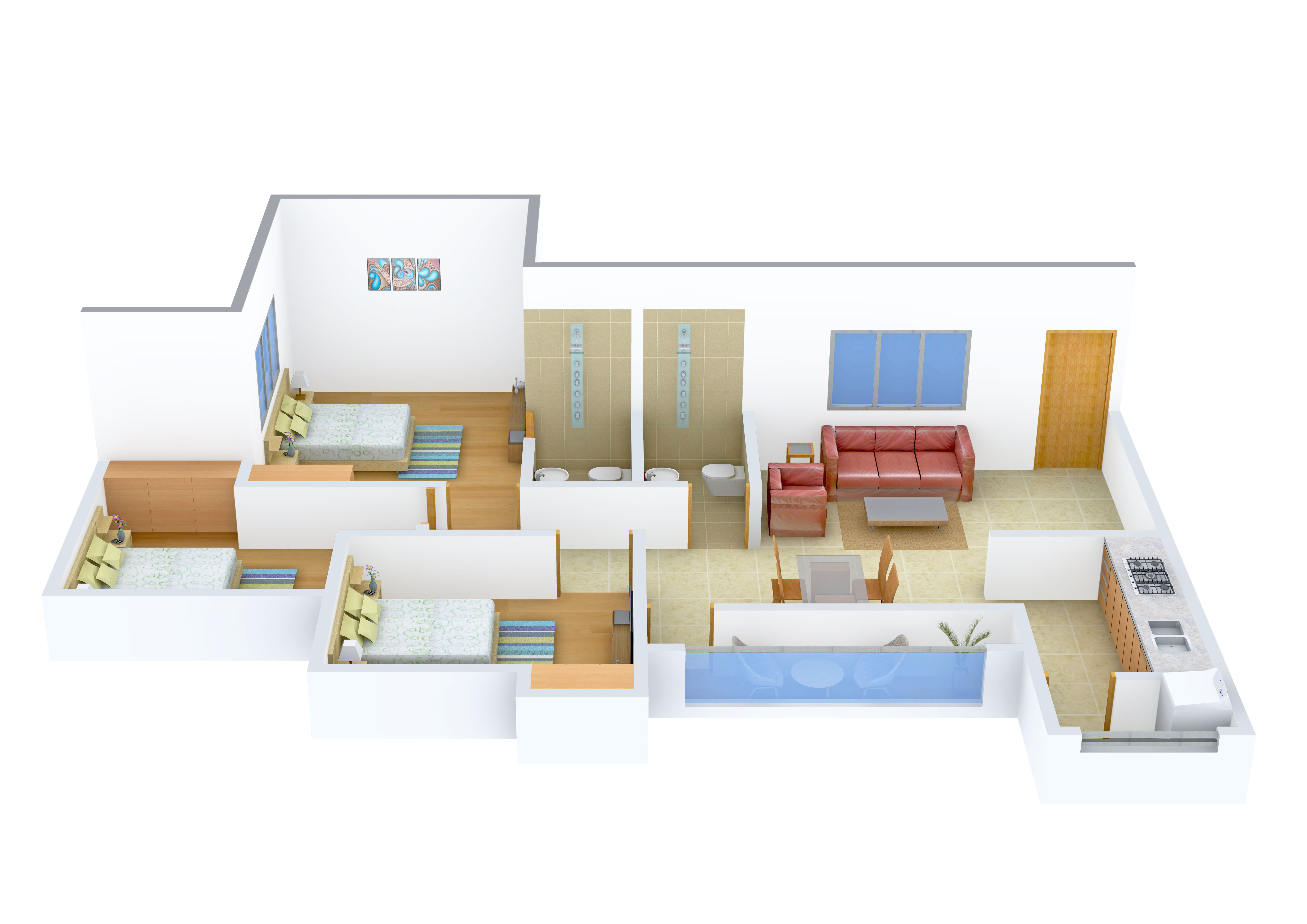 3DFloorPlan of Soumya Evergreen Phase 2