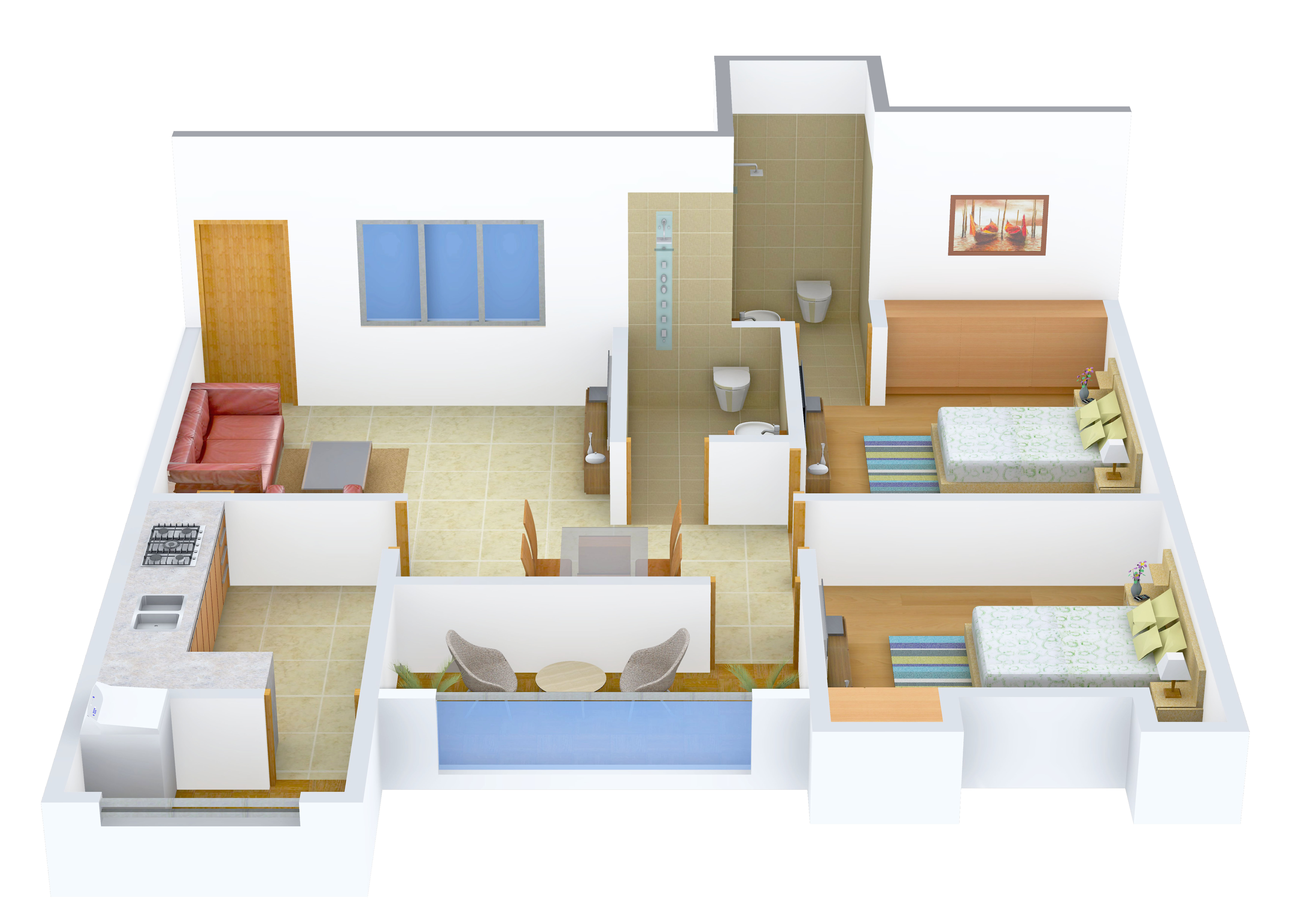 3DFloorPlan of Soumya Evergreen Phase 2