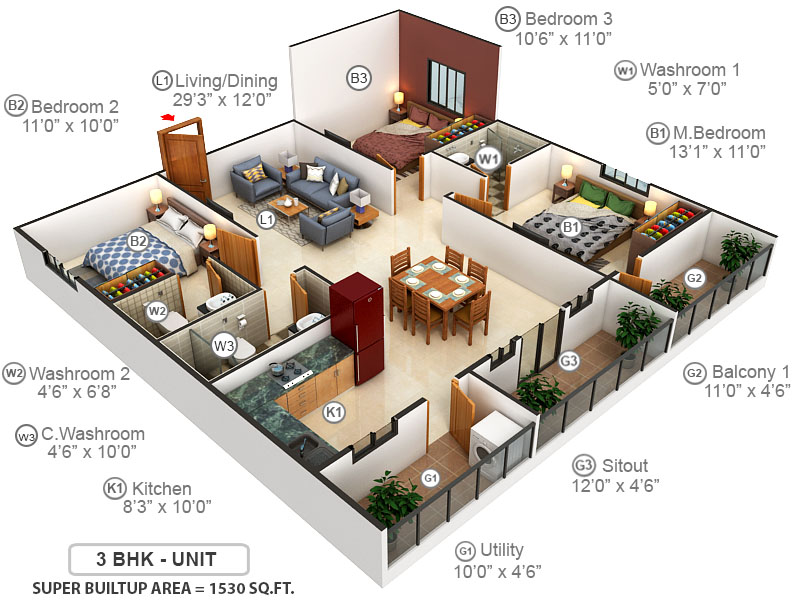 3DFloorPlan of Griha Mithra Grand Gandharva