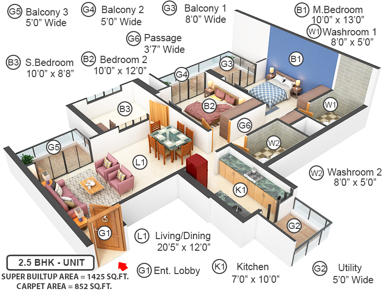 3DFloorPlan of Mahagun Meadows Highrise
