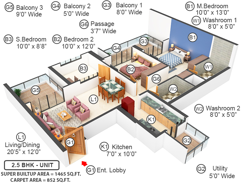 3DFloorPlan of Mahagun Meadows Highrise