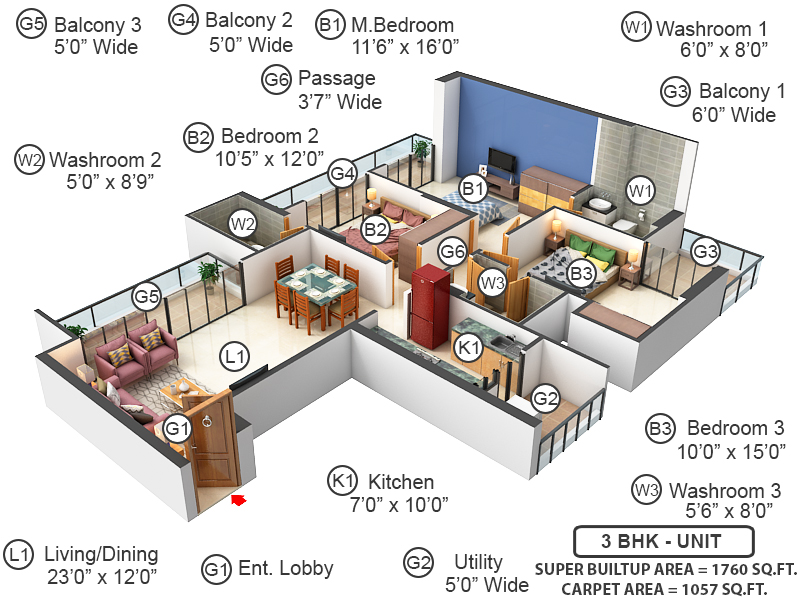 3DFloorPlan of Mahagun Meadows Highrise