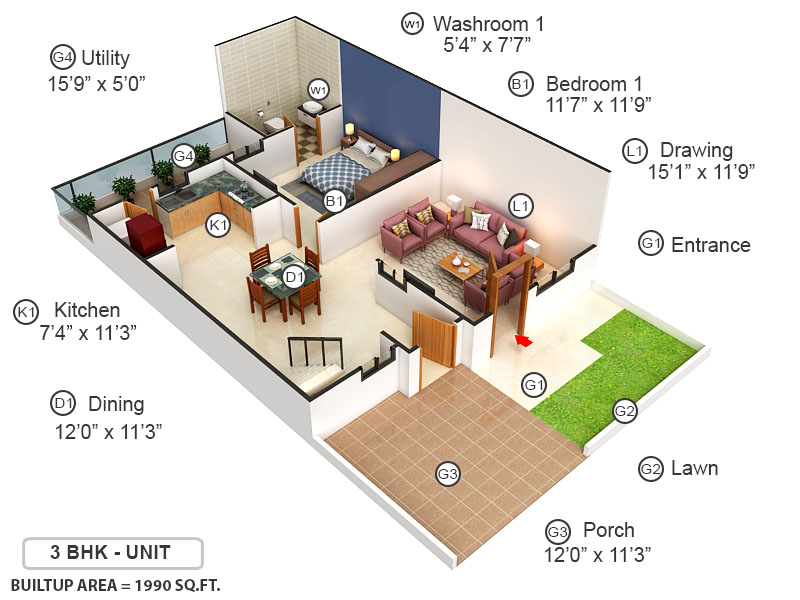 3DFloorPlan of Mahima City Ville