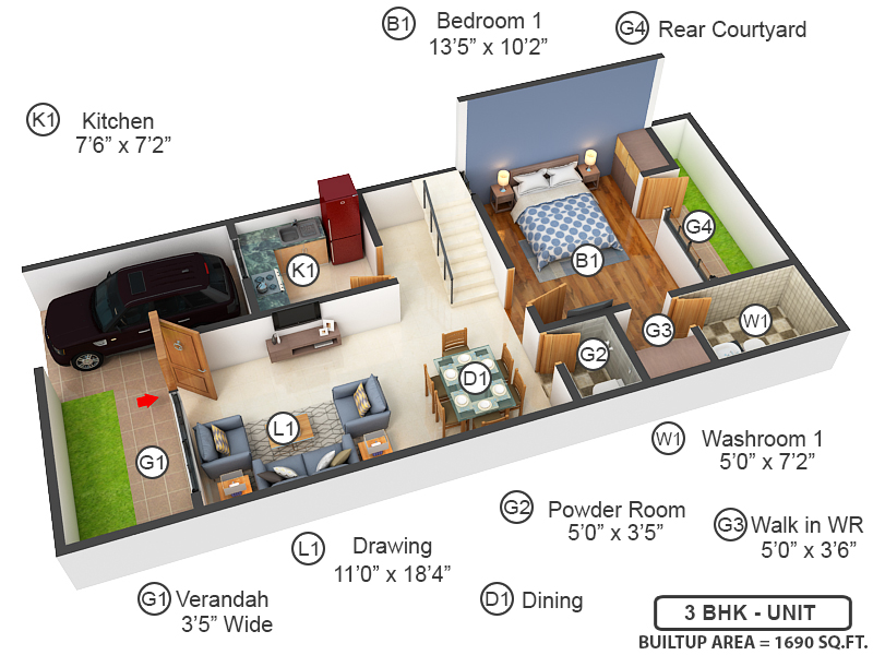 3DFloorPlan of Amrapali Dream Valley