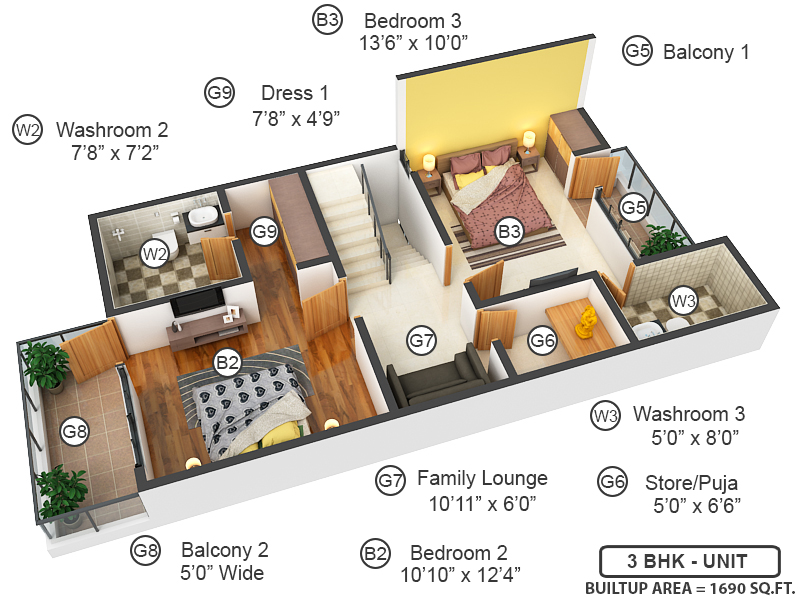 3DFloorPlan of Amrapali Dream Valley