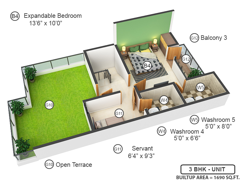 3DFloorPlan of Amrapali Dream Valley
