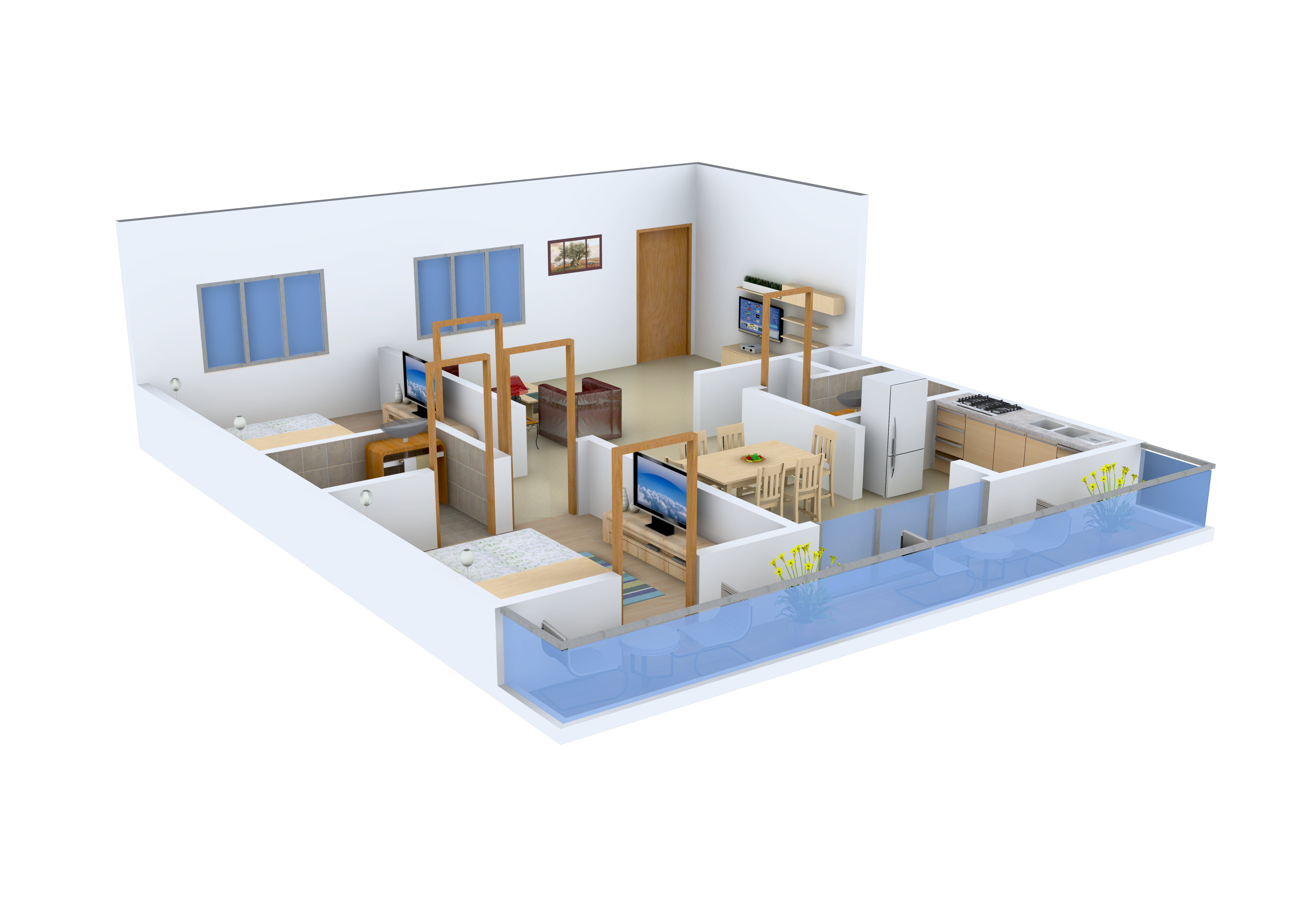 3DFloorPlan of V2 Poorvi Enclave