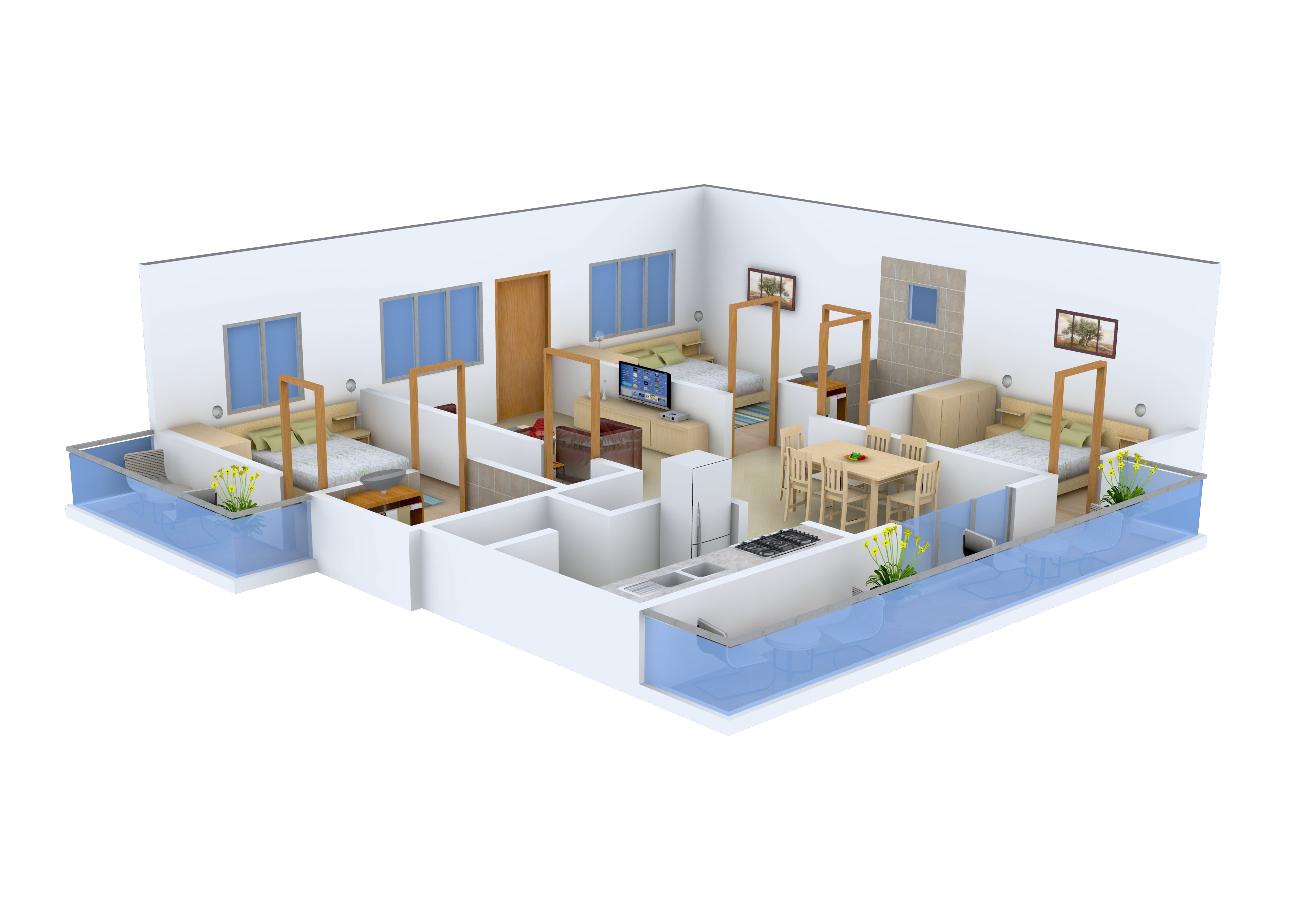 3DFloorPlan of V2 Poorvi Enclave