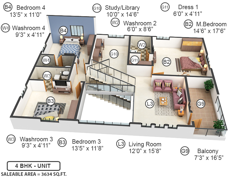 3DFloorPlan of Vajram Aster Homes