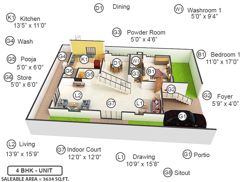 3DFloorPlan of Vajram Aster Homes