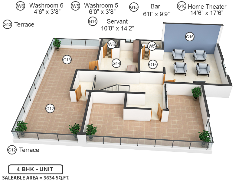 3DFloorPlan of Vajram Aster Homes