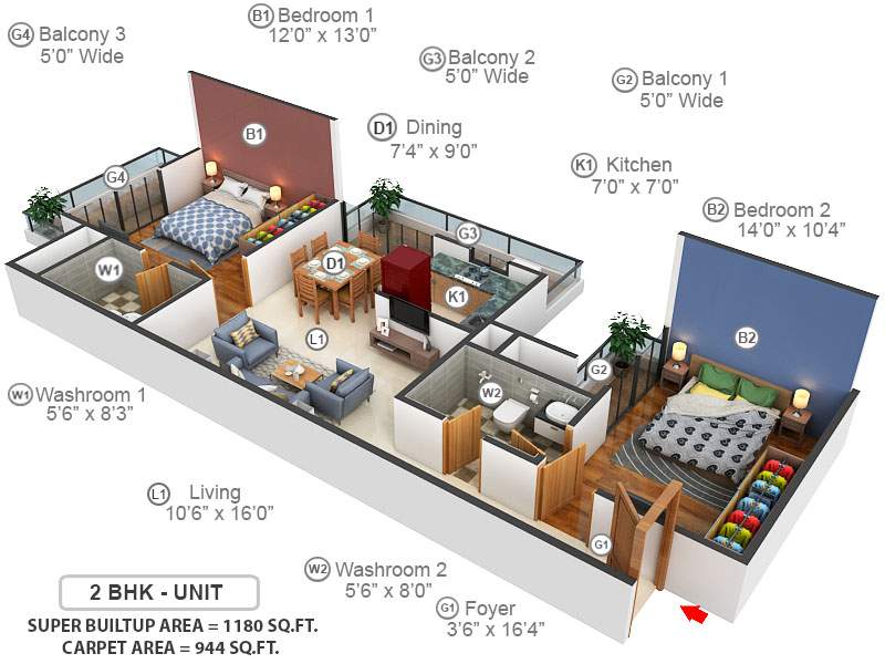 1180 sq ft 2 BHK 2T Apartment for Sale in Gaursons Hi Tech Gaur