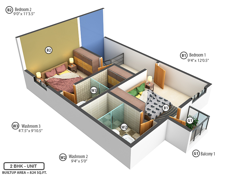 3DFloorPlan of Shriram Santrupthi Independent Villas