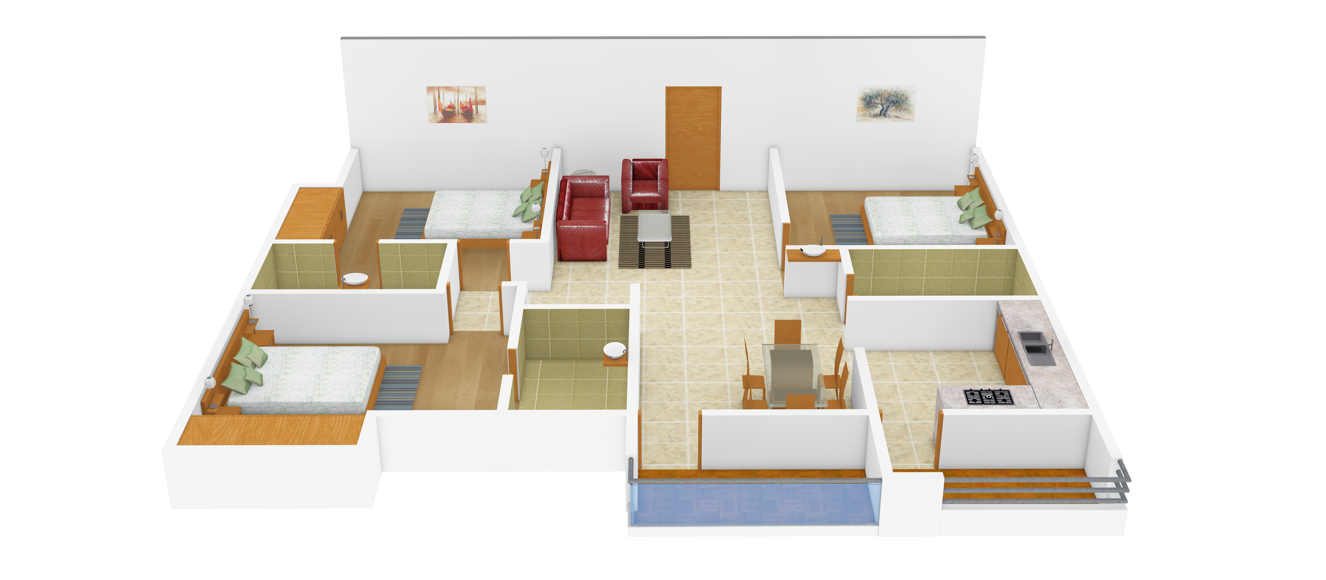 3DFloorPlan of Jasmine Sanvi Flats