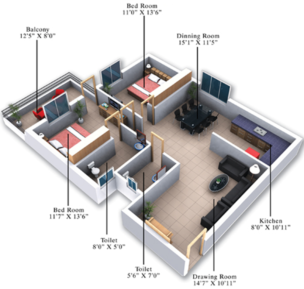 3DFloorPlan of Krishna Garden Annex II