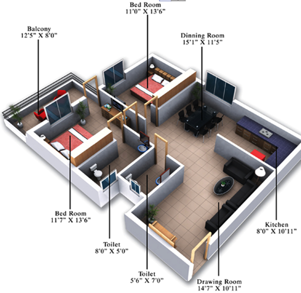 3DFloorPlan of Krishna Garden Annex II