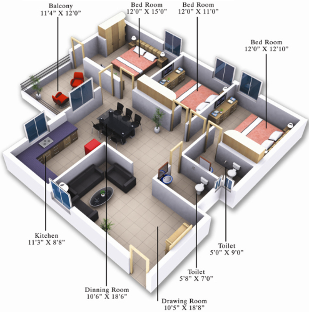 3DFloorPlan of Krishna Garden Annex II