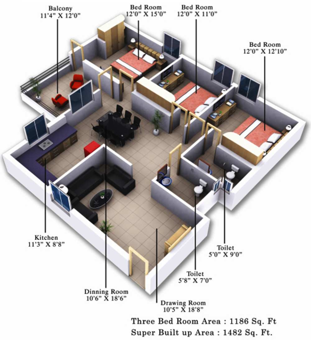 3DFloorPlan of Krishna Garden Annex II