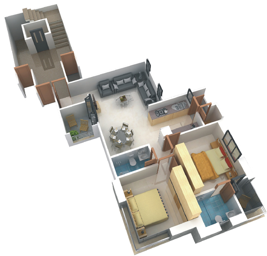 3DFloorPlan of Ramesh Omkara Residency