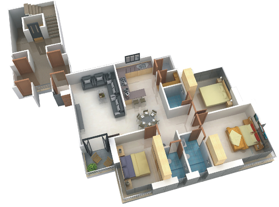 3DFloorPlan of Ramesh Omkara Residency