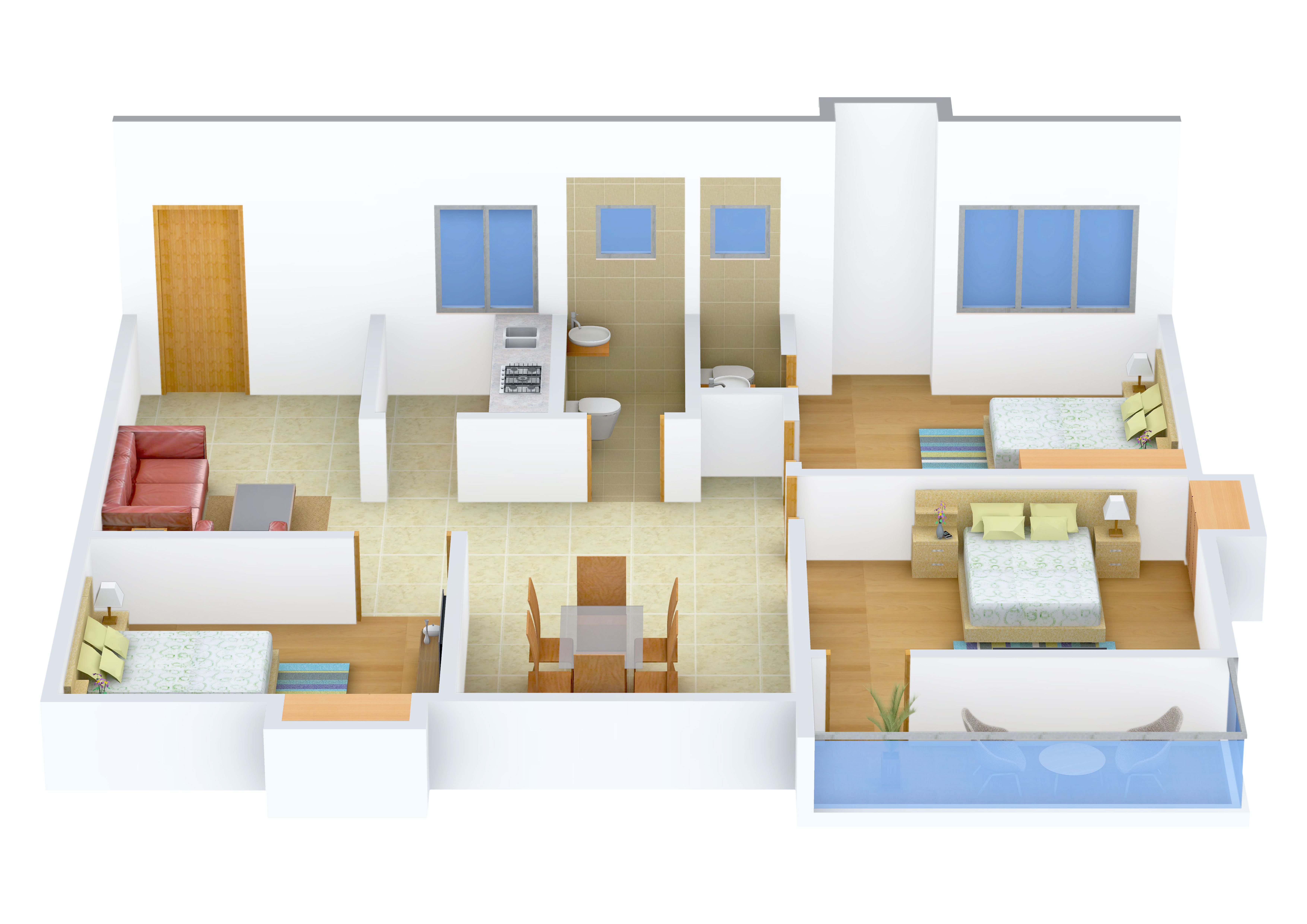 3DFloorPlan of Northland Anandoloke Kunjaban