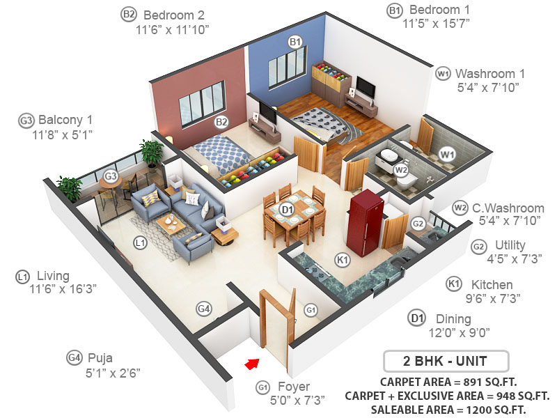 3DFloorPlan of Shriram Chirping Woods