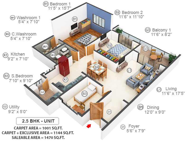 3DFloorPlan of Shriram Chirping Woods