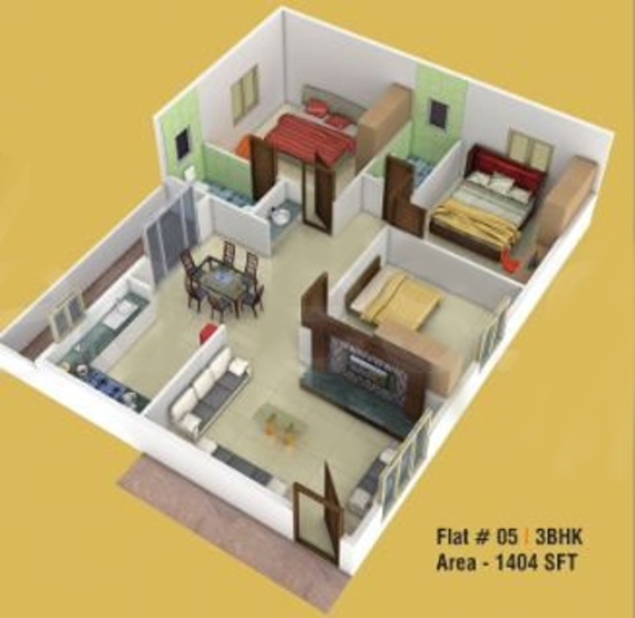 3DFloorPlan of MBM Rohith Residency
