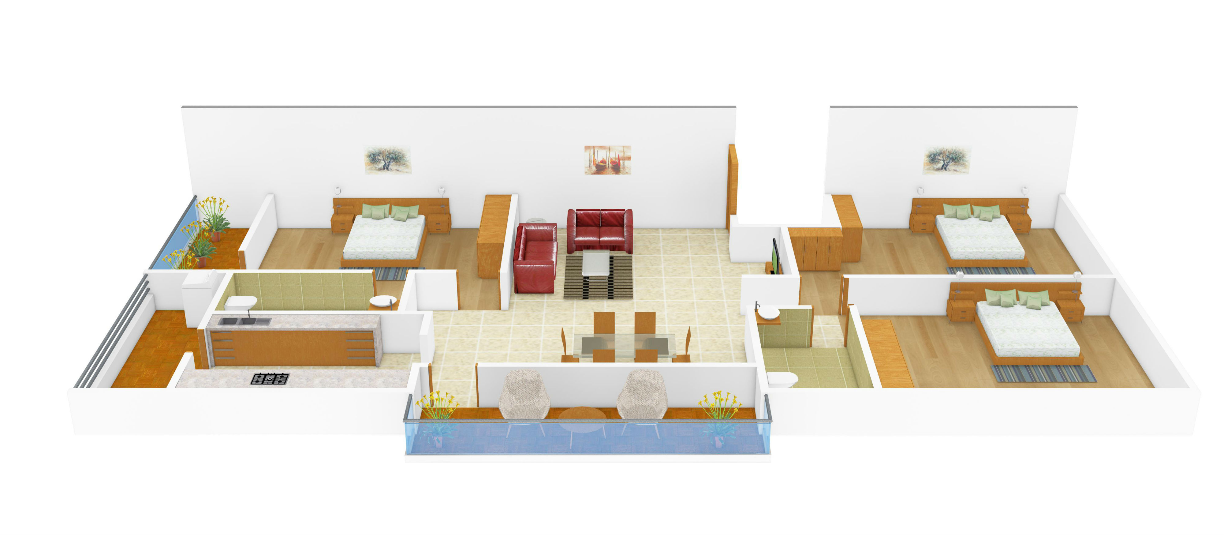 3DFloorPlan of Unitech Blossoms