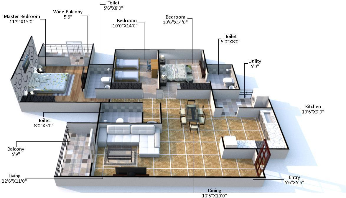 3DFloorPlan of Mantri Tranquil