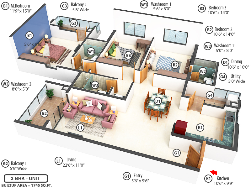 3DFloorPlan of Mantri Tranquil