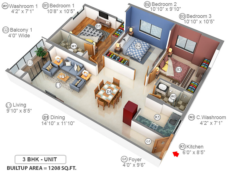 3DFloorPlan of Alcove Flora Fountain