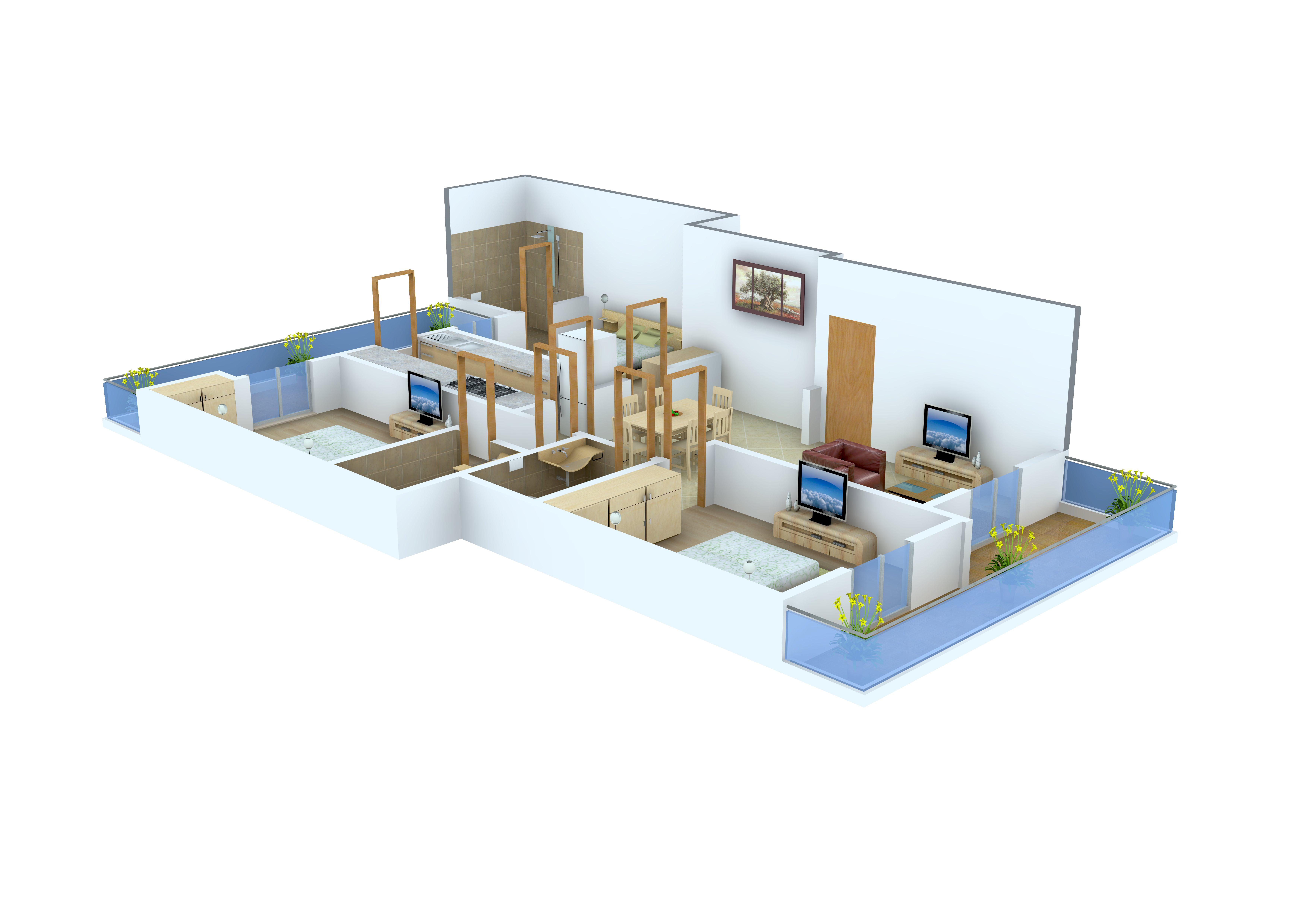 3DFloorPlan of Parker White Lily Residency