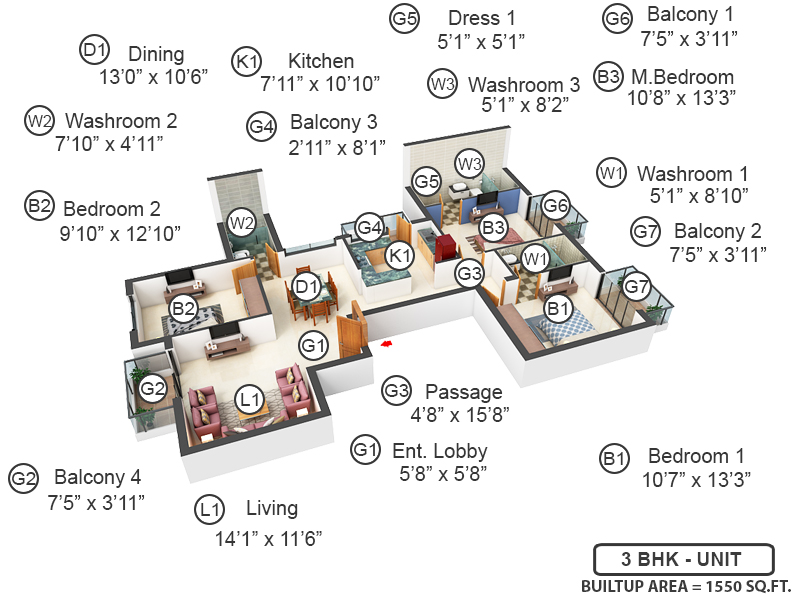3DFloorPlan of Vatika Xpressions