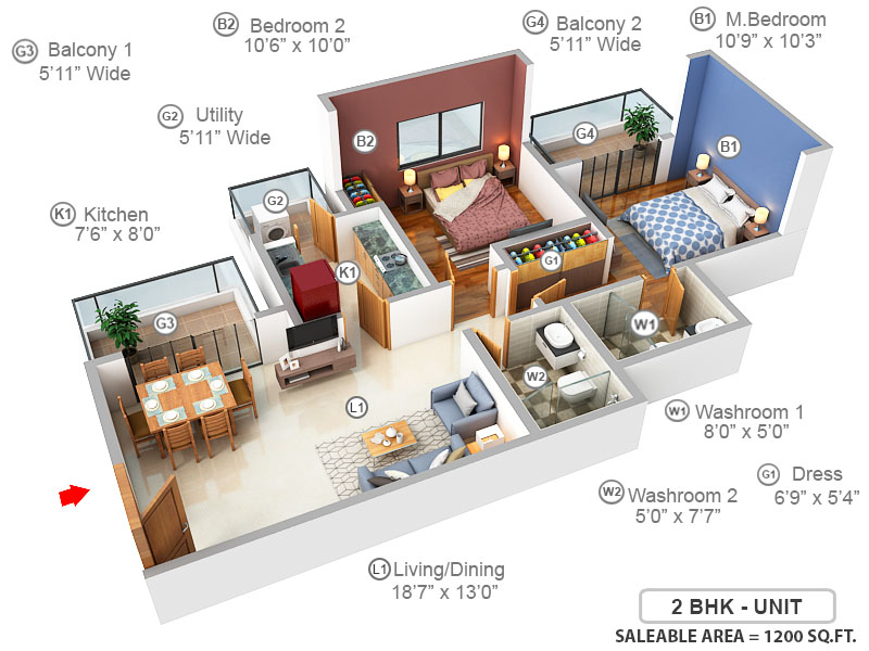 3DFloorPlan of M3M Sierra 68