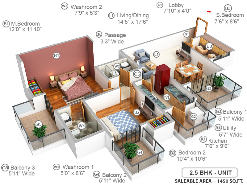 3DFloorPlan of M3M Sierra 68