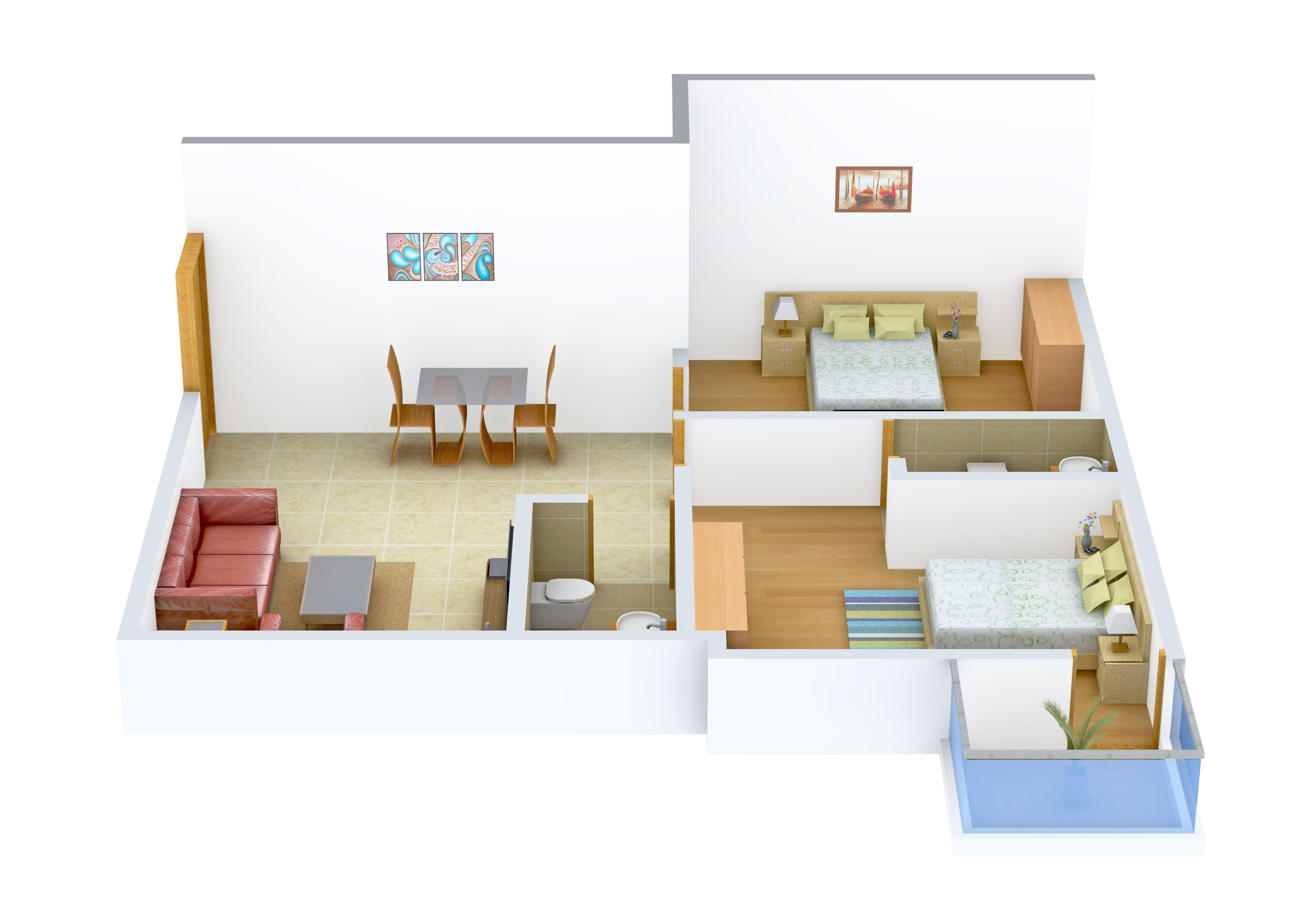 3DFloorPlan of Lucky 6 Panchanantala Lane
