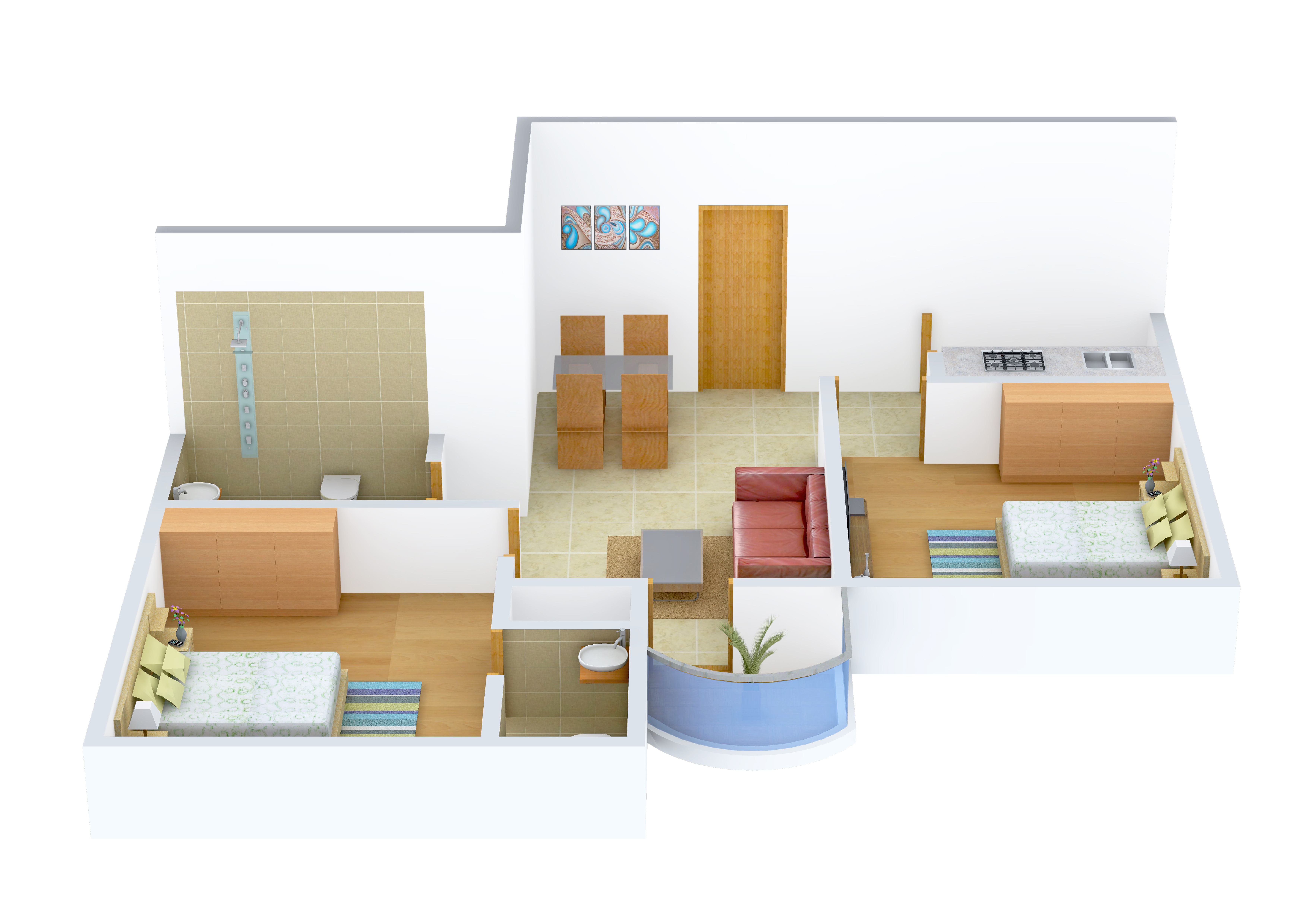 3DFloorPlan of Lucky 6 Panchanantala Lane