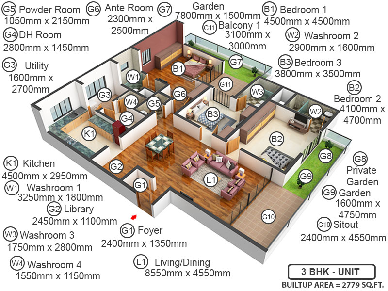 3DFloorPlan of Sobha 25 Richmond