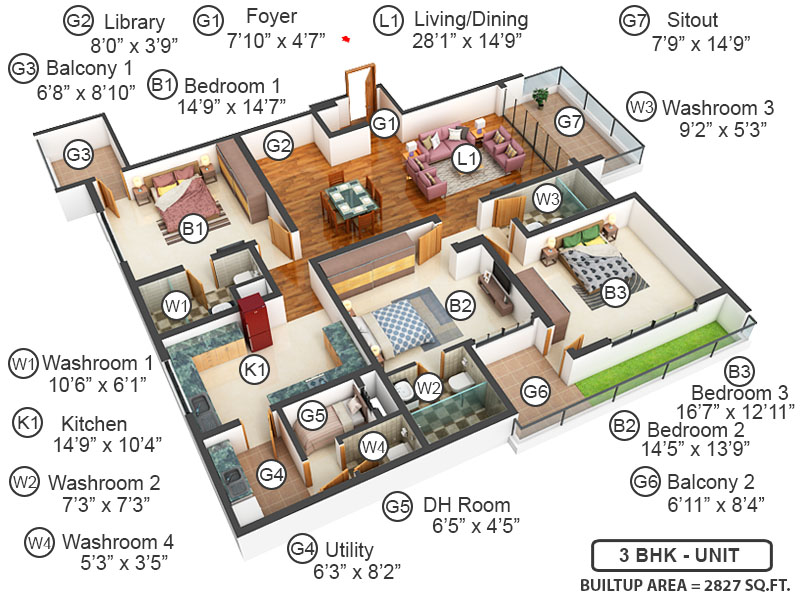 3DFloorPlan of Sobha 25 Richmond