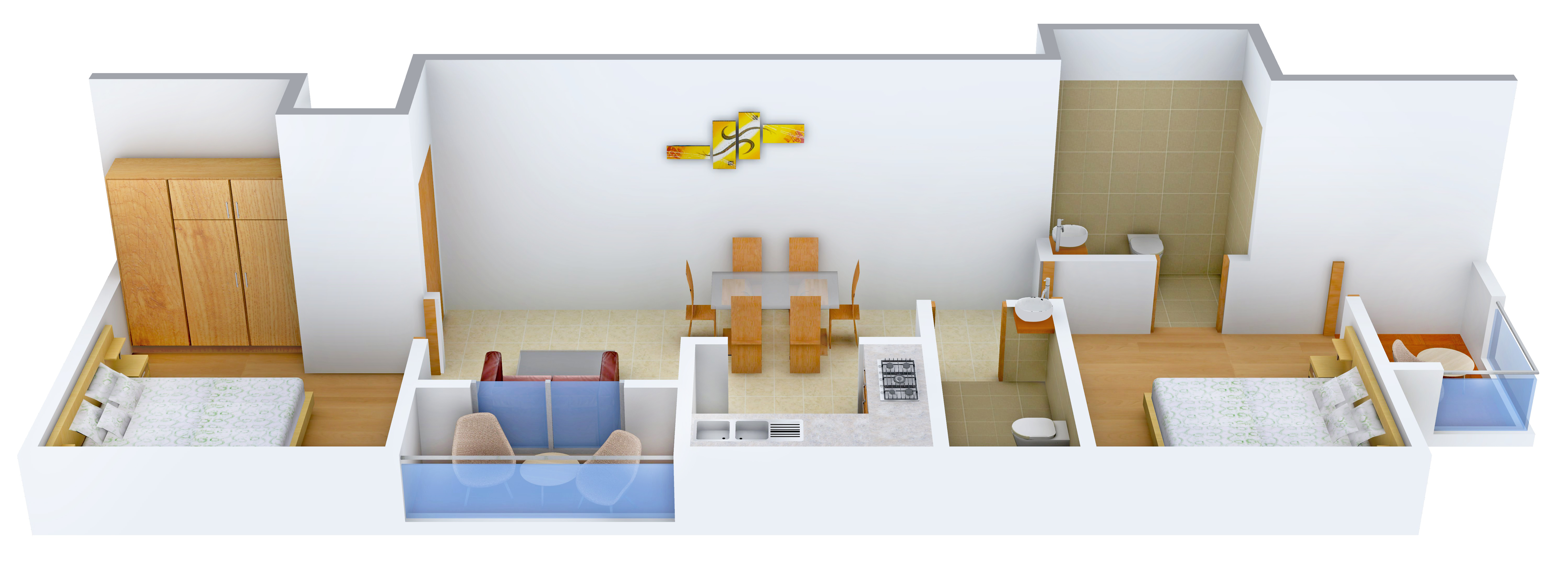 3DFloorPlan of Red Purple Sunflower