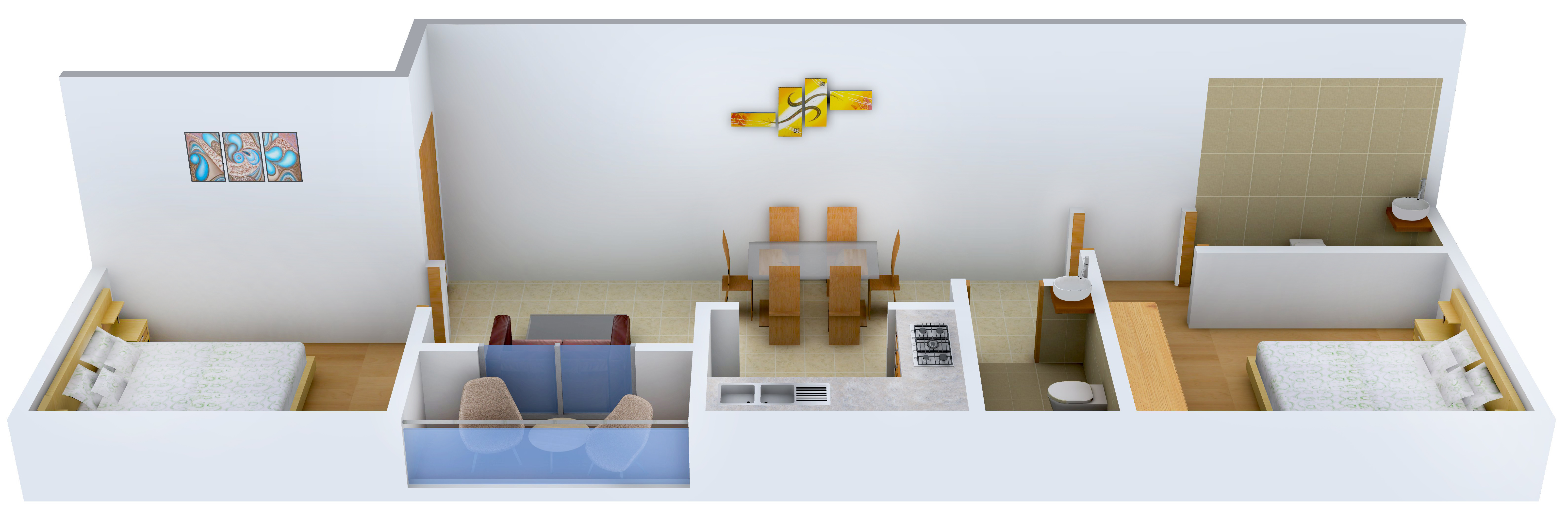 3DFloorPlan of Red Purple Sunflower