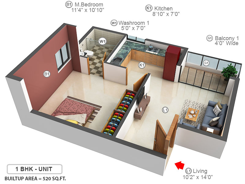 3DFloorPlan of Subha 9 Sky Vue